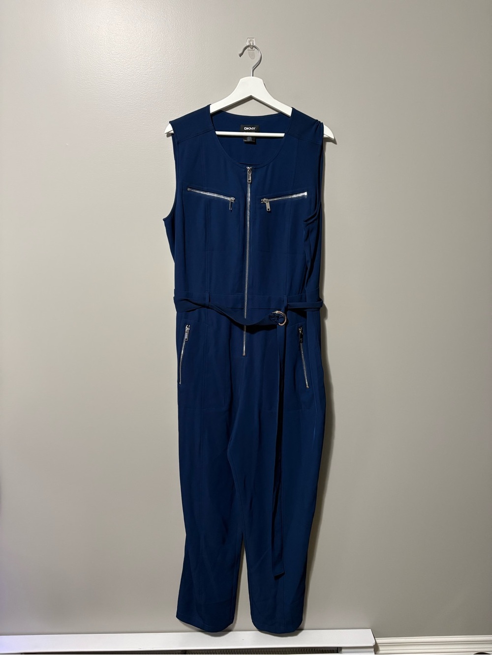 DKNY Sleeveless Utility Jumpsuit Blue